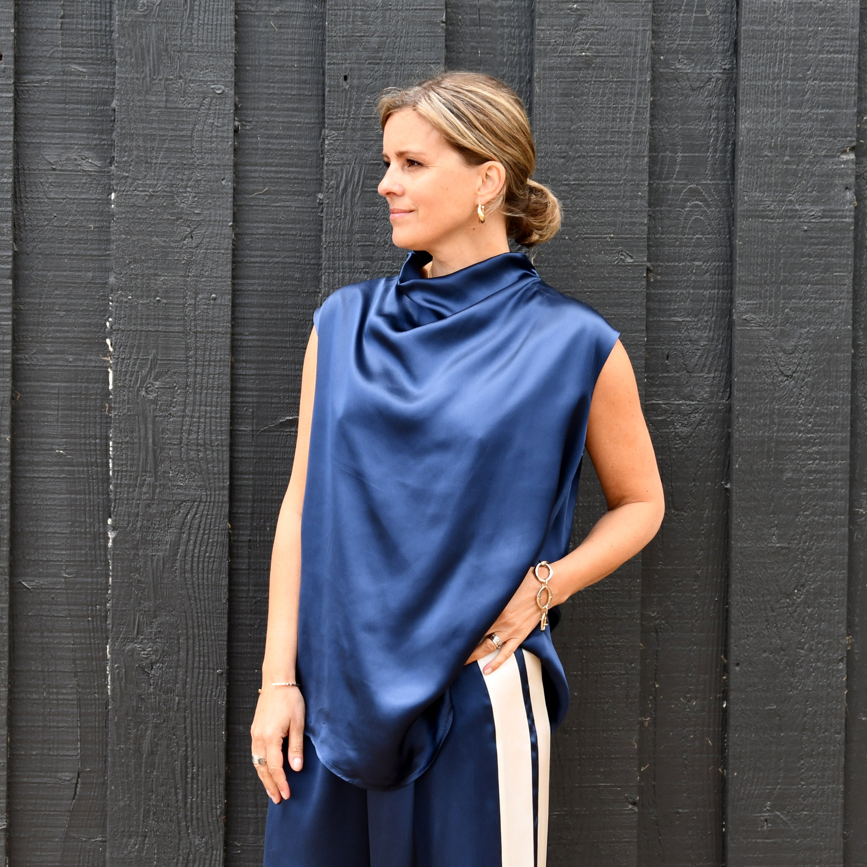 Kathleen Cowl Neck Top - Navy