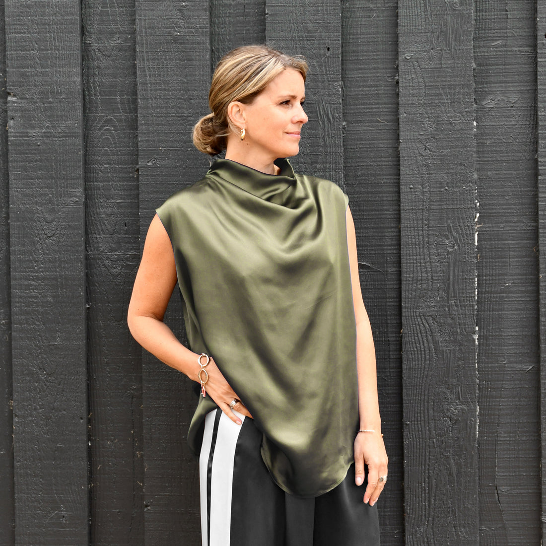 Kathleen Cowl Neck Top - Sage