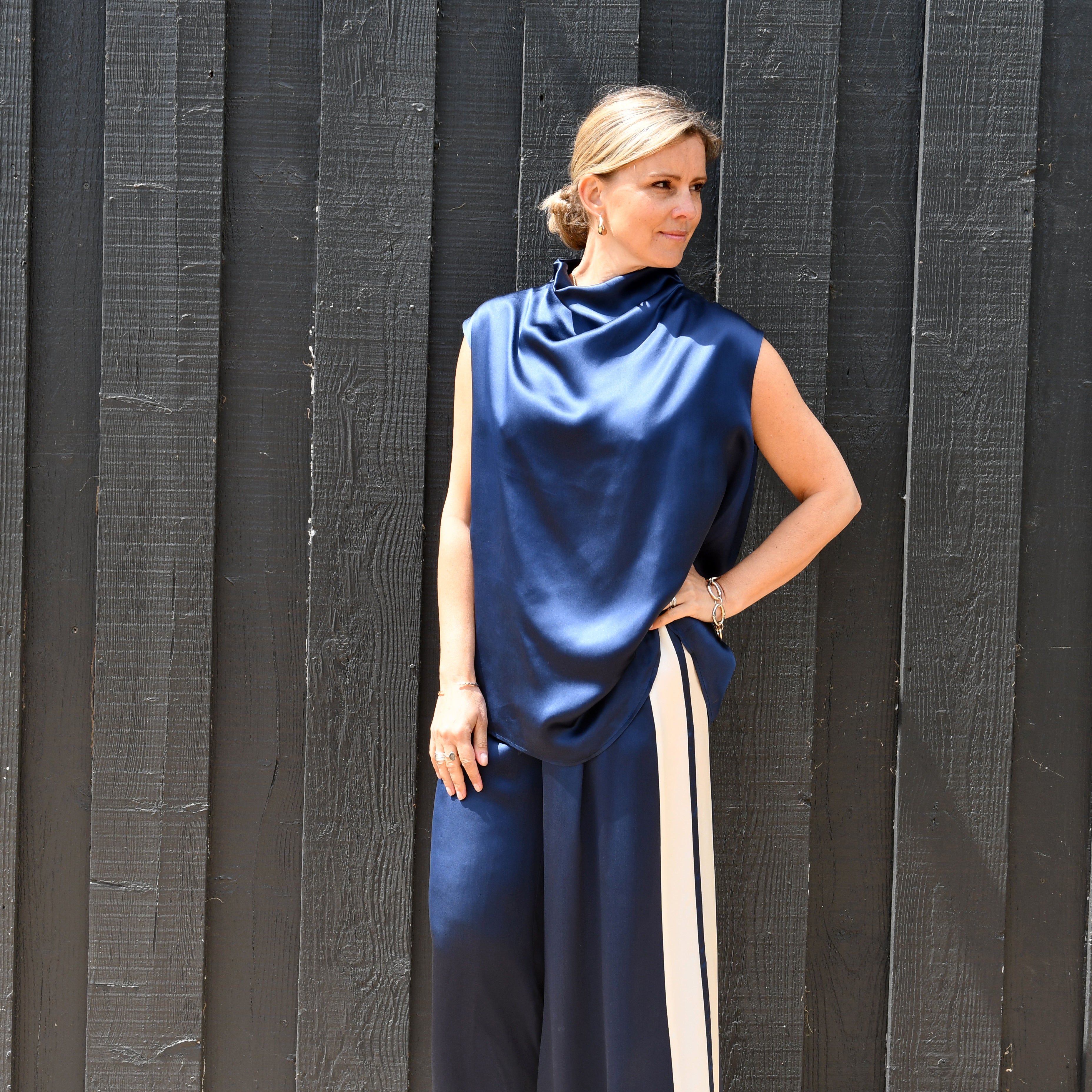 Kathleen Cowl Neck Top - Navy