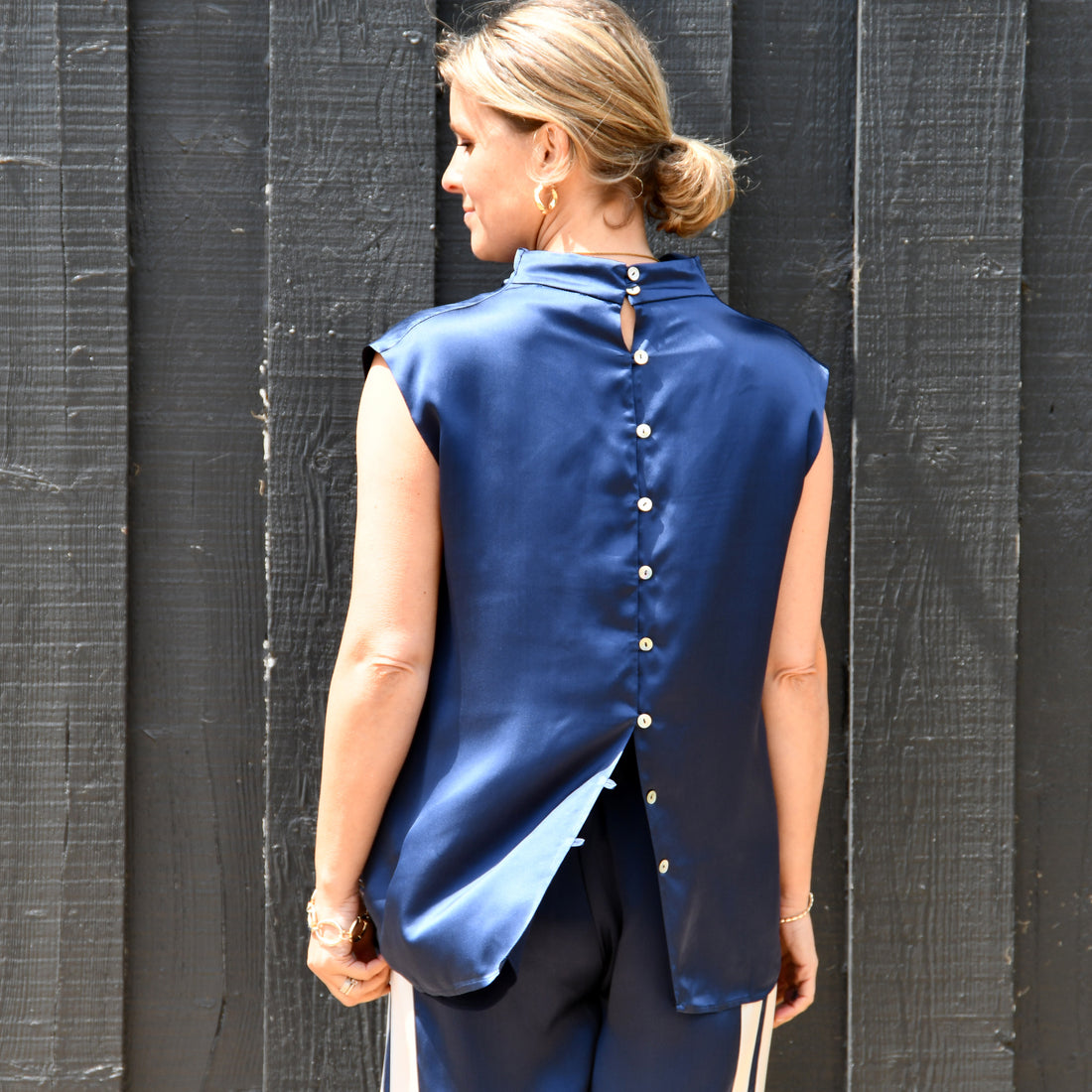 Kathleen Cowl Neck Top - Navy