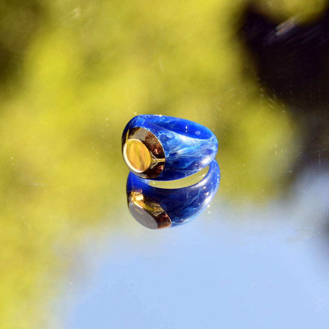 Resin Gold Disc Ring - Blue Sandstone