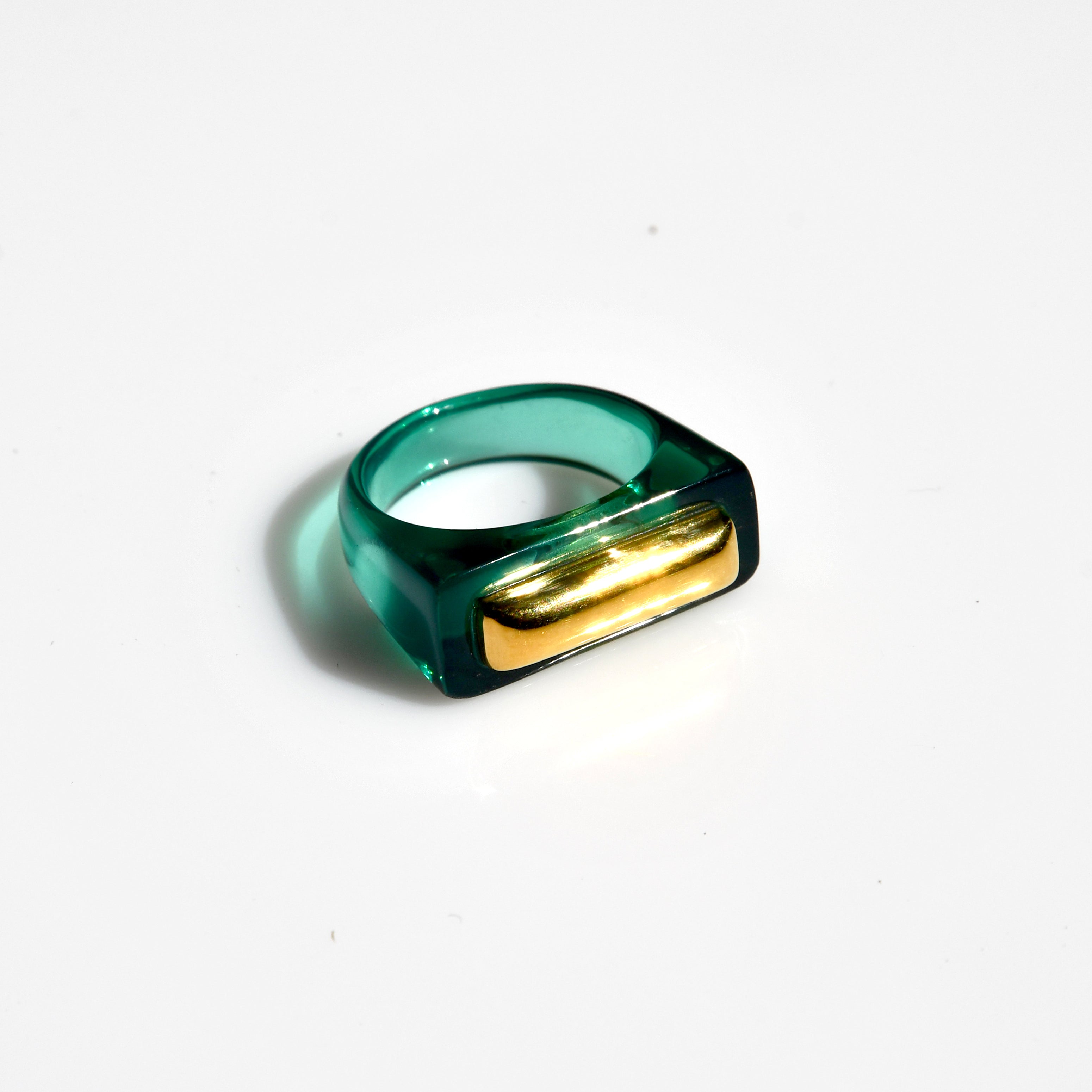 Resin Bar Ring - Oxidised Green