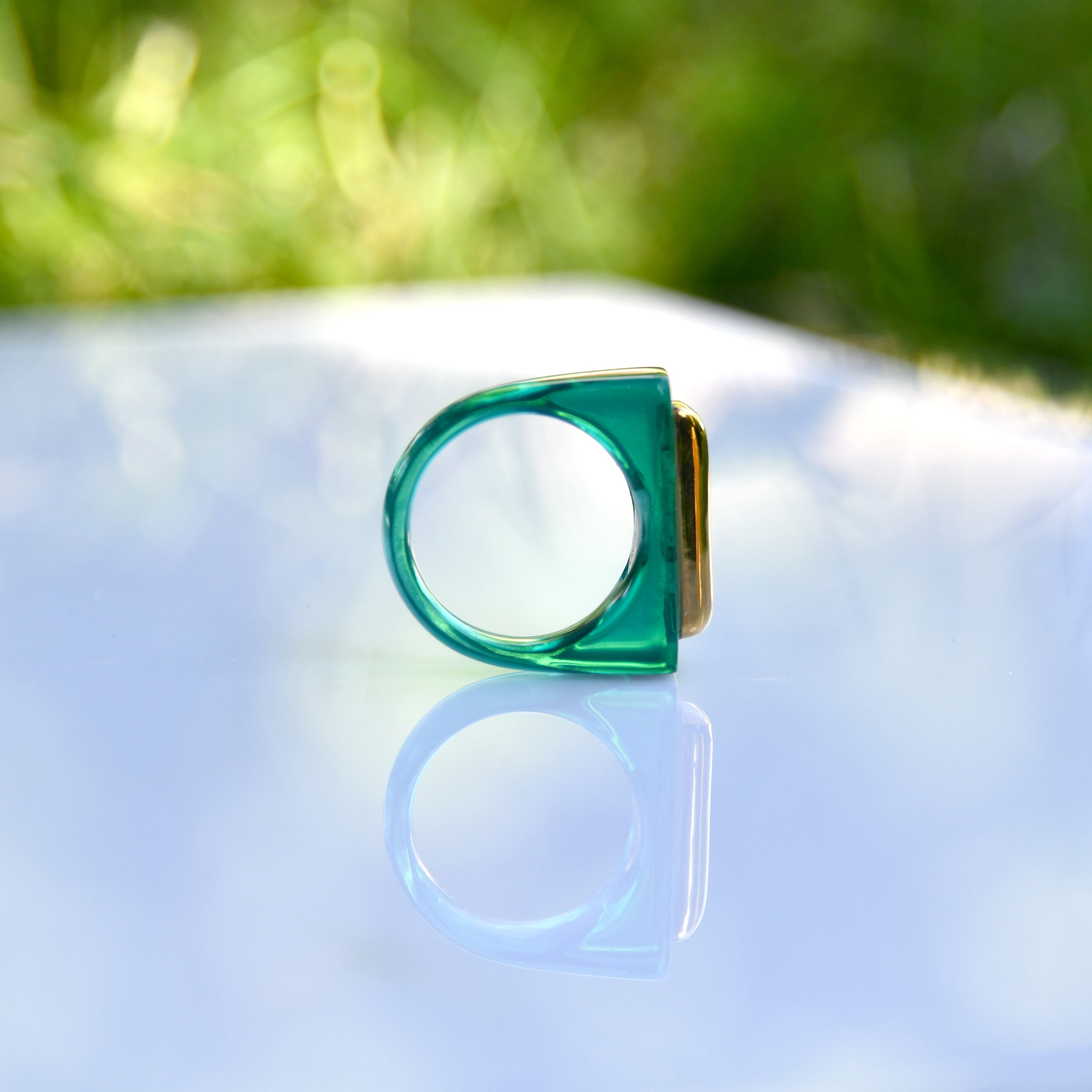Resin Bar Ring - Oxidised Green