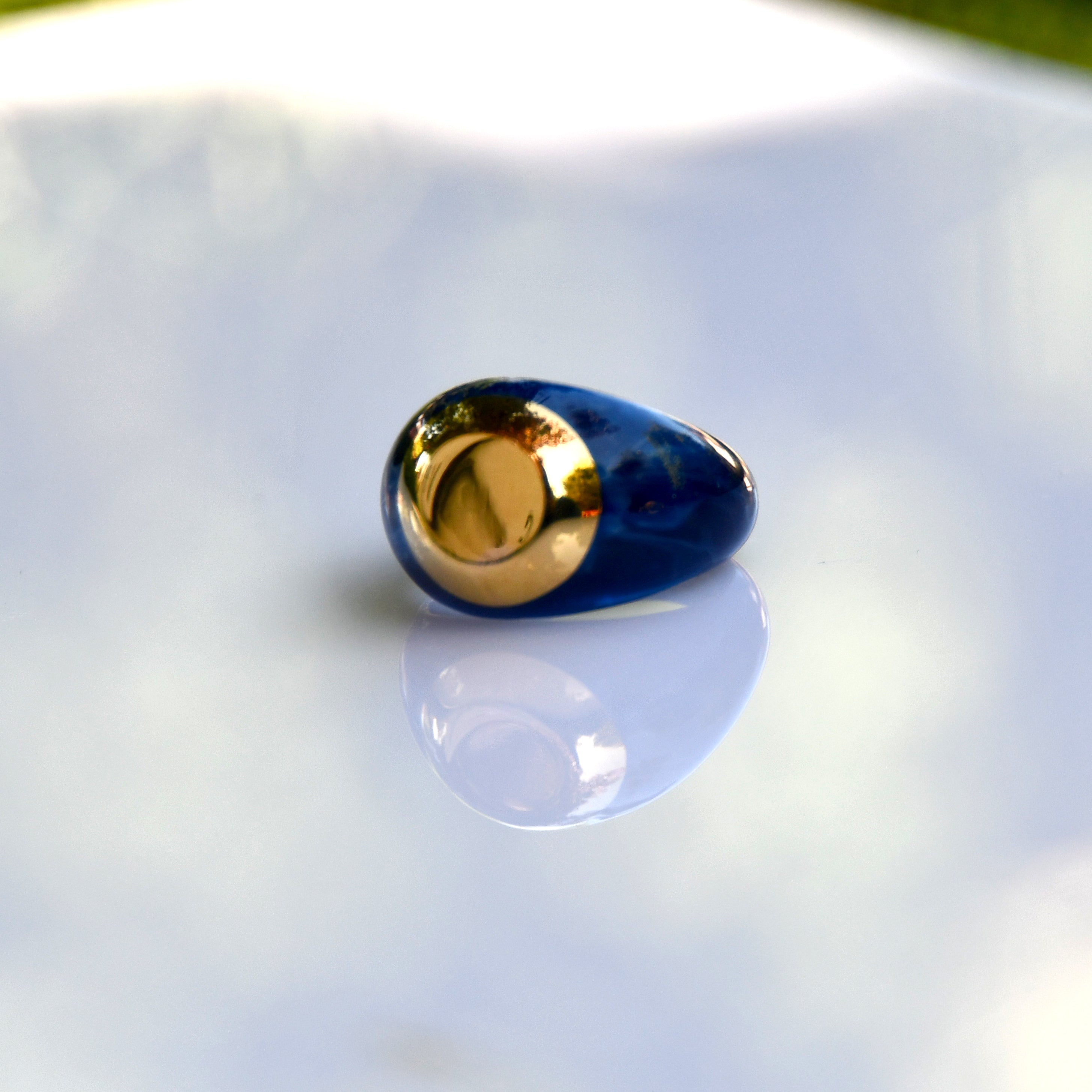 Resin Gold Disc Ring - Blue Sandstone