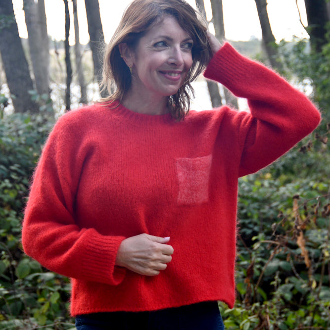 Brinate Contrast Pocket Jumper - Scarlet Chine