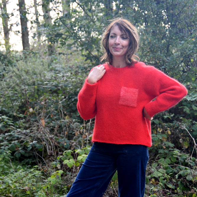 Brinate Contrast Pocket Jumper - Scarlet Chine