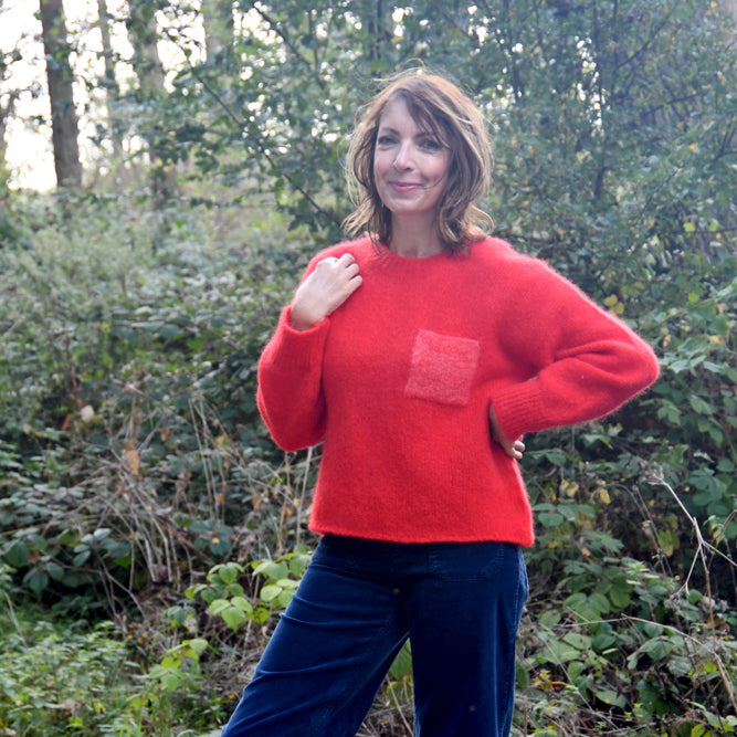 Brinate Contrast Pocket Jumper - Scarlet Chine