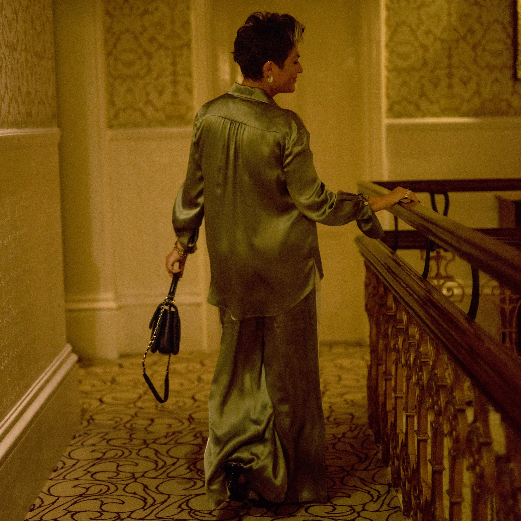 Silk Stripe Trousers | New York - Sage