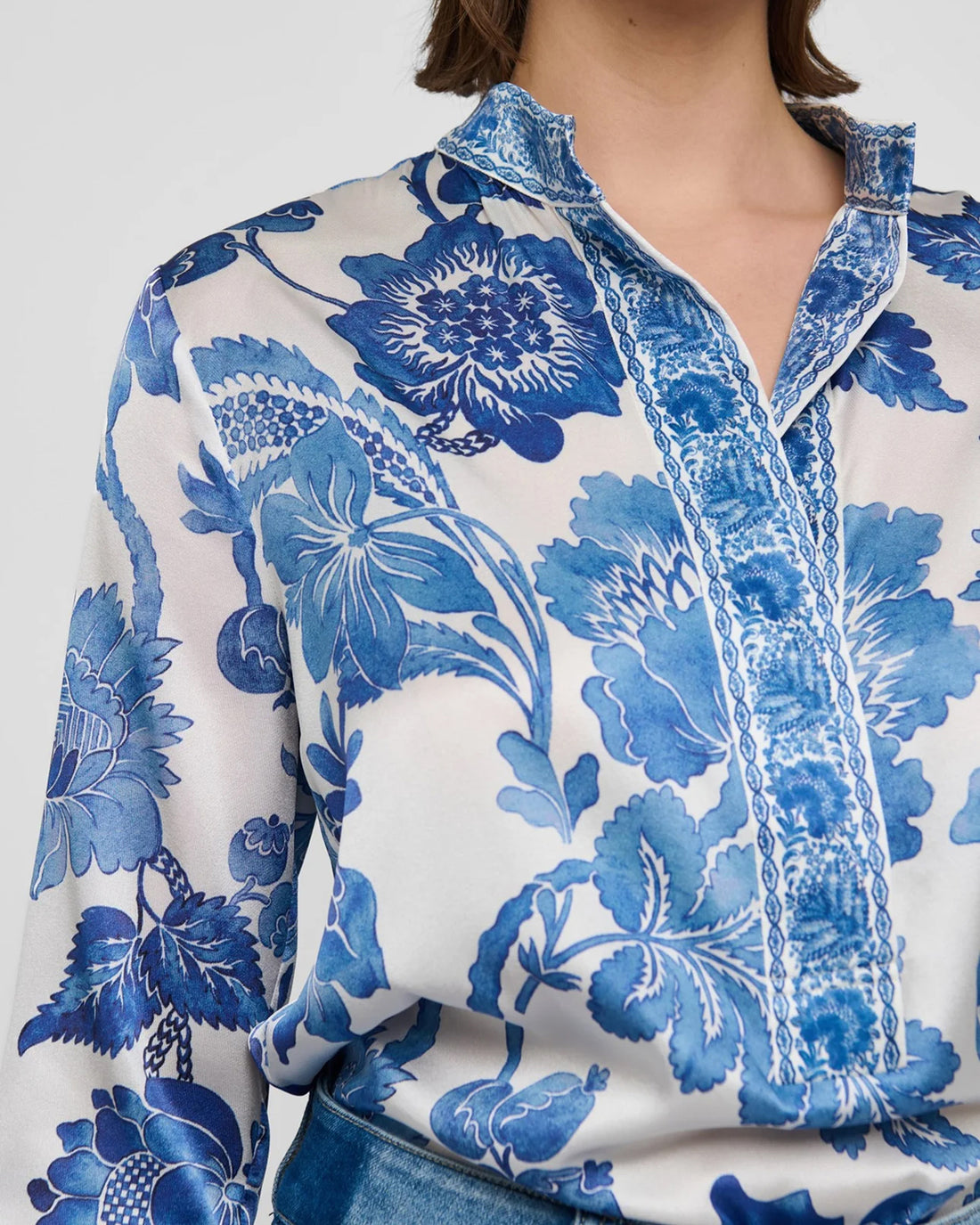 Danitta Blouse With Stand Collar - Blossoming