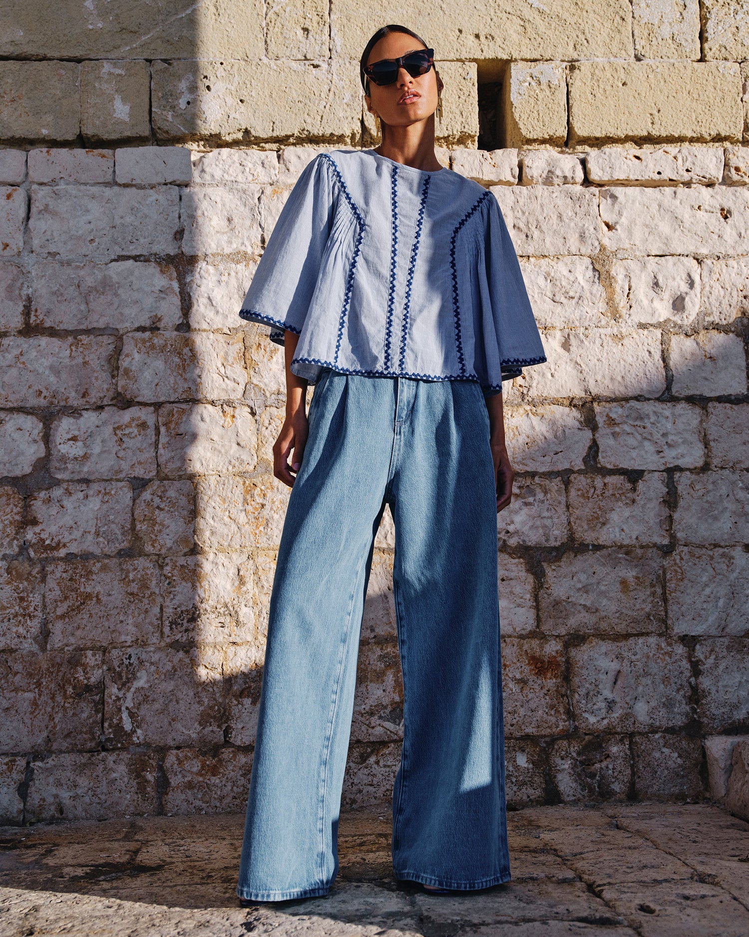Davin Pinstripe Blouse - Blue