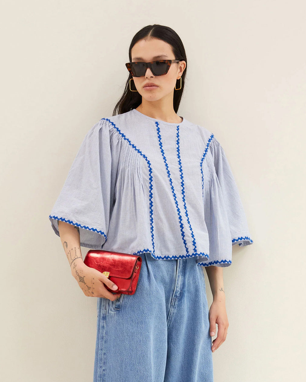 Davin Pinstripe Blouse - Blue