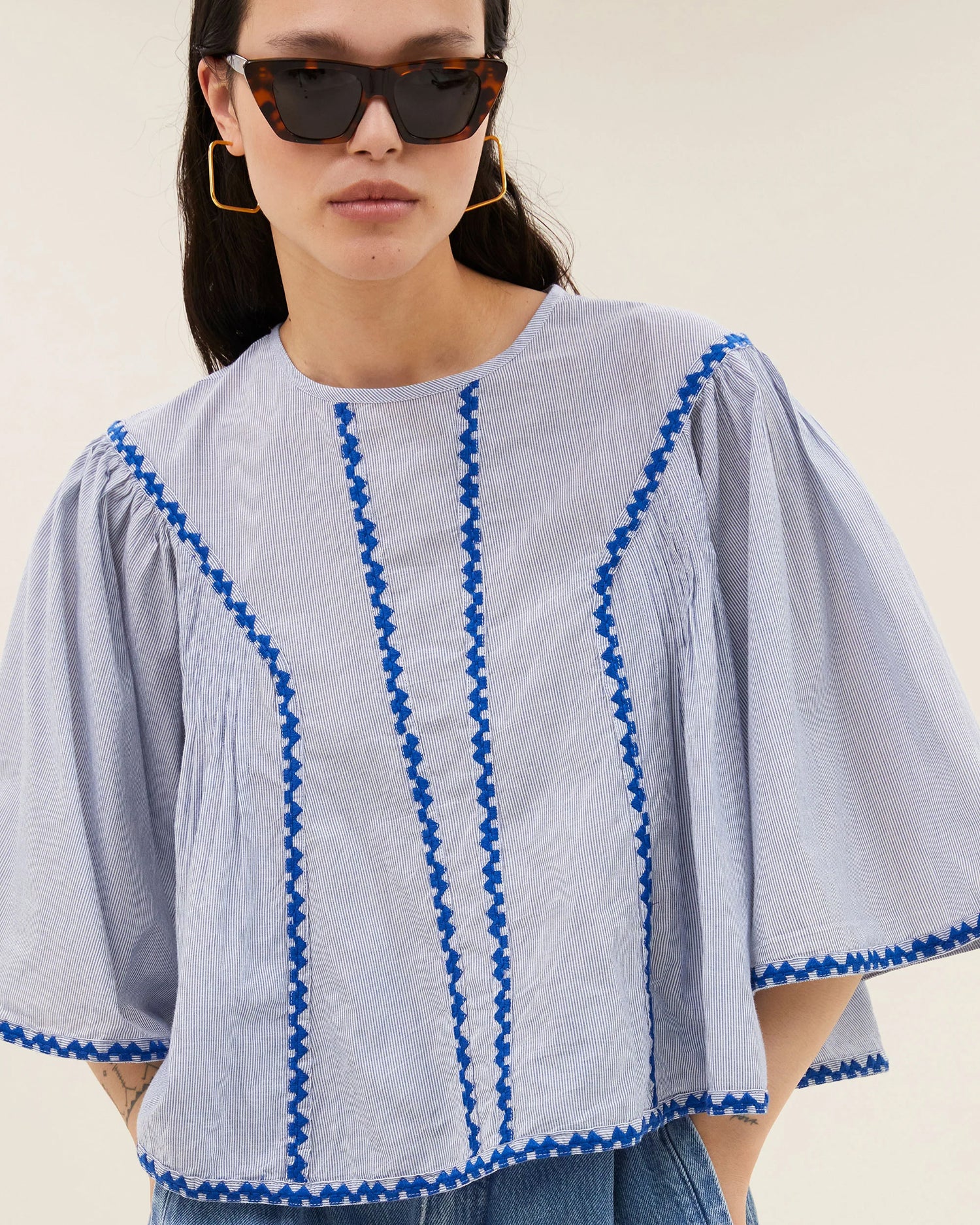 Davin Pinstripe Blouse - Blue