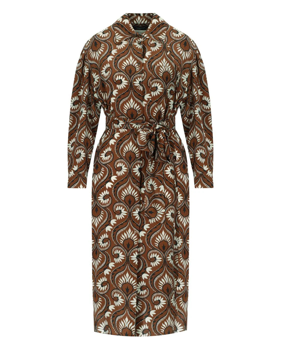 Dolmen 100% Silk Patterned Dress - Tobacco