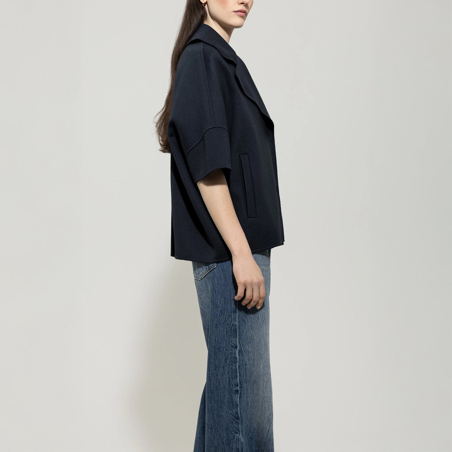 Double Face Cape Jacket - Navy