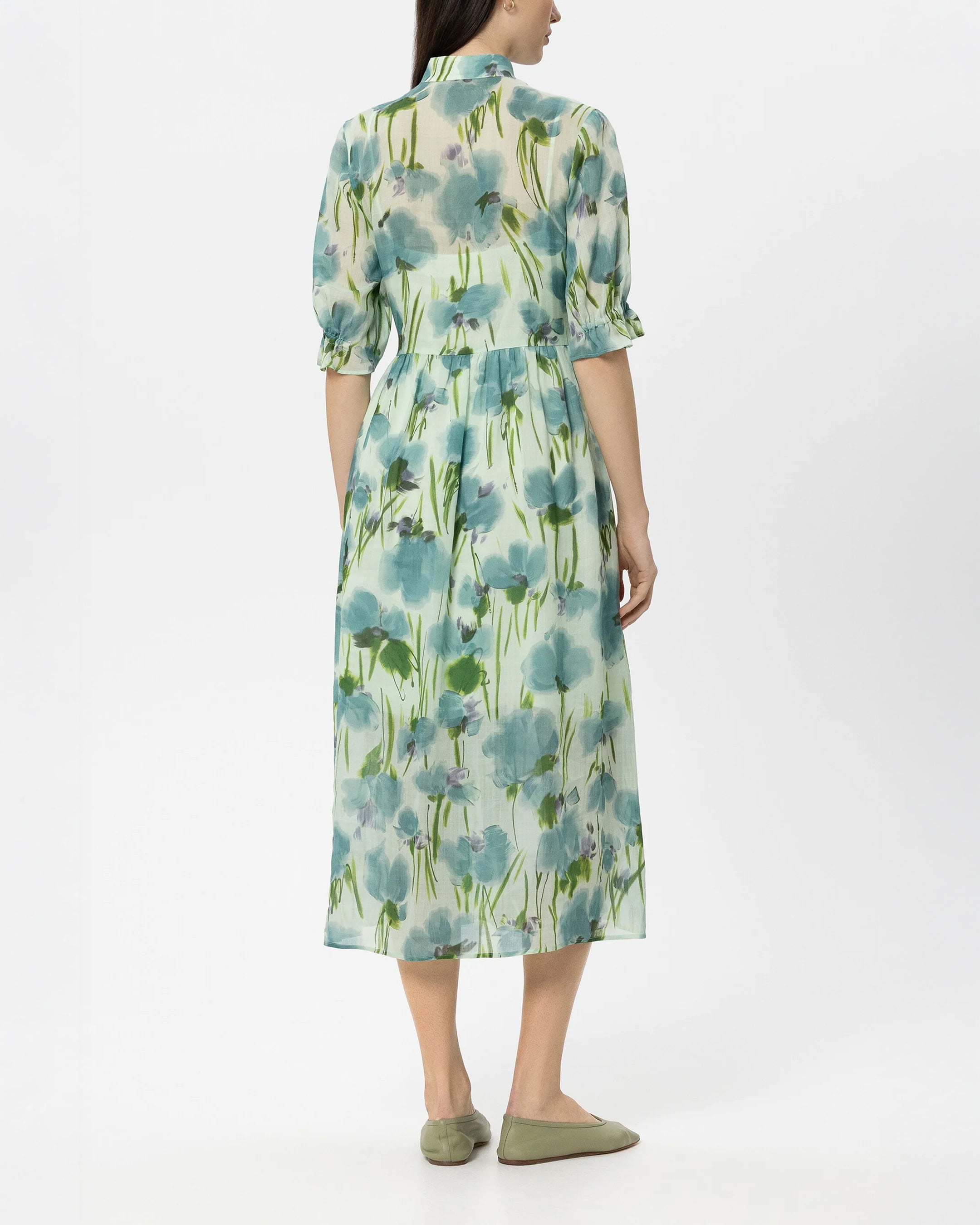 Dress With Floral Print - Moss Green