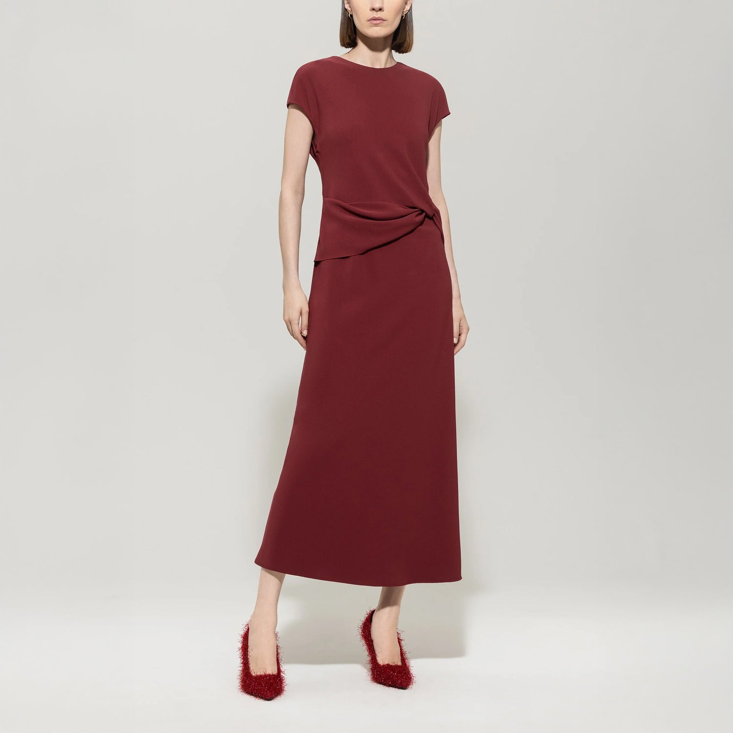 Dress With Drape Detail - Berry Red