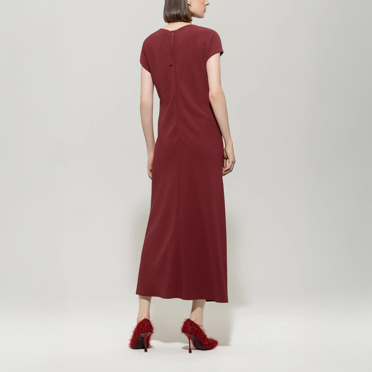 Dress With Drape Detail - Berry Red