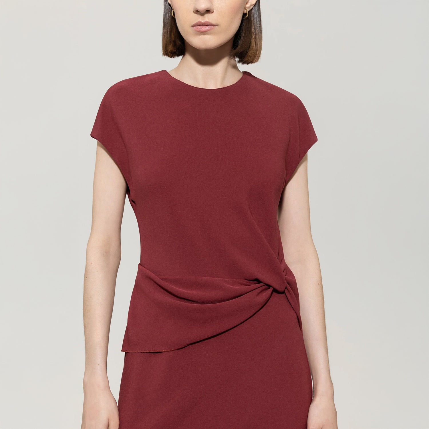 Dress With Drape Detail - Berry Red
