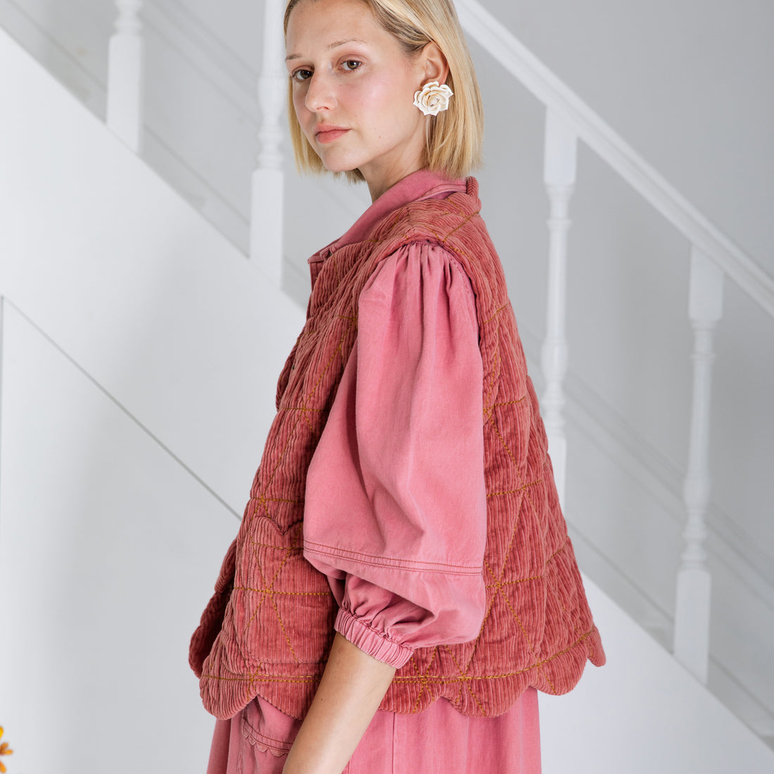 Estelle Cord Gilet - Rose Cord