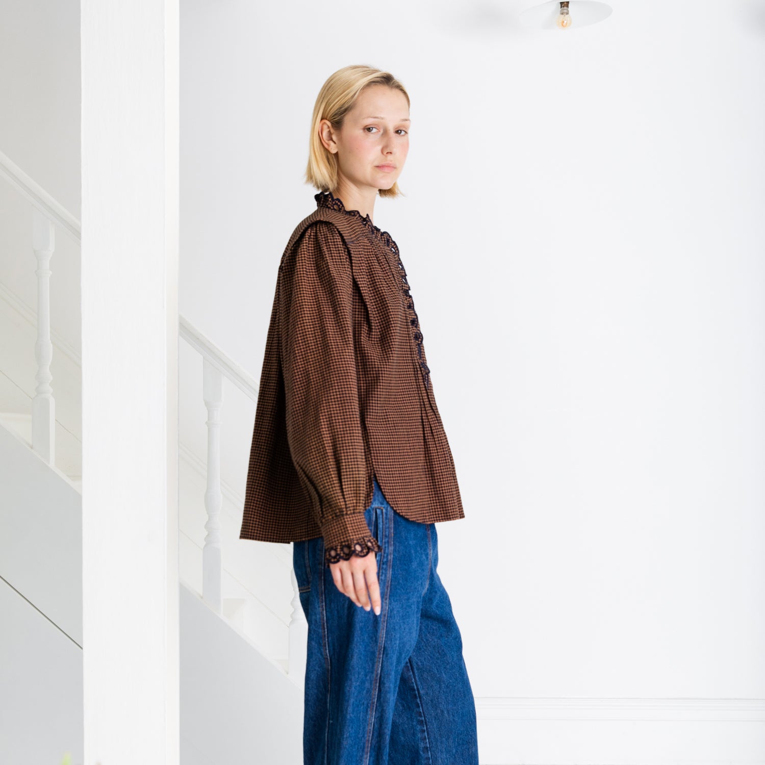 Etienne Scalloped Placket Shirt - Midnight/Tan