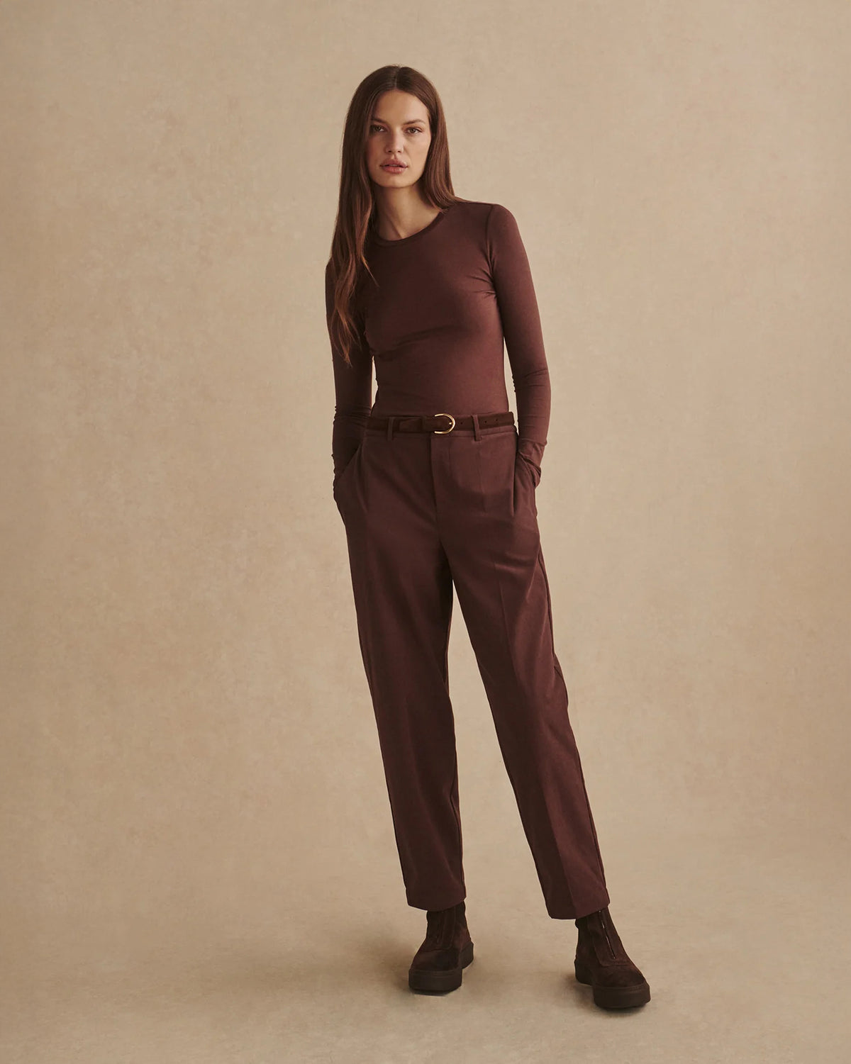 Edna Long Sleeve Fitted Tee - Mahogany
