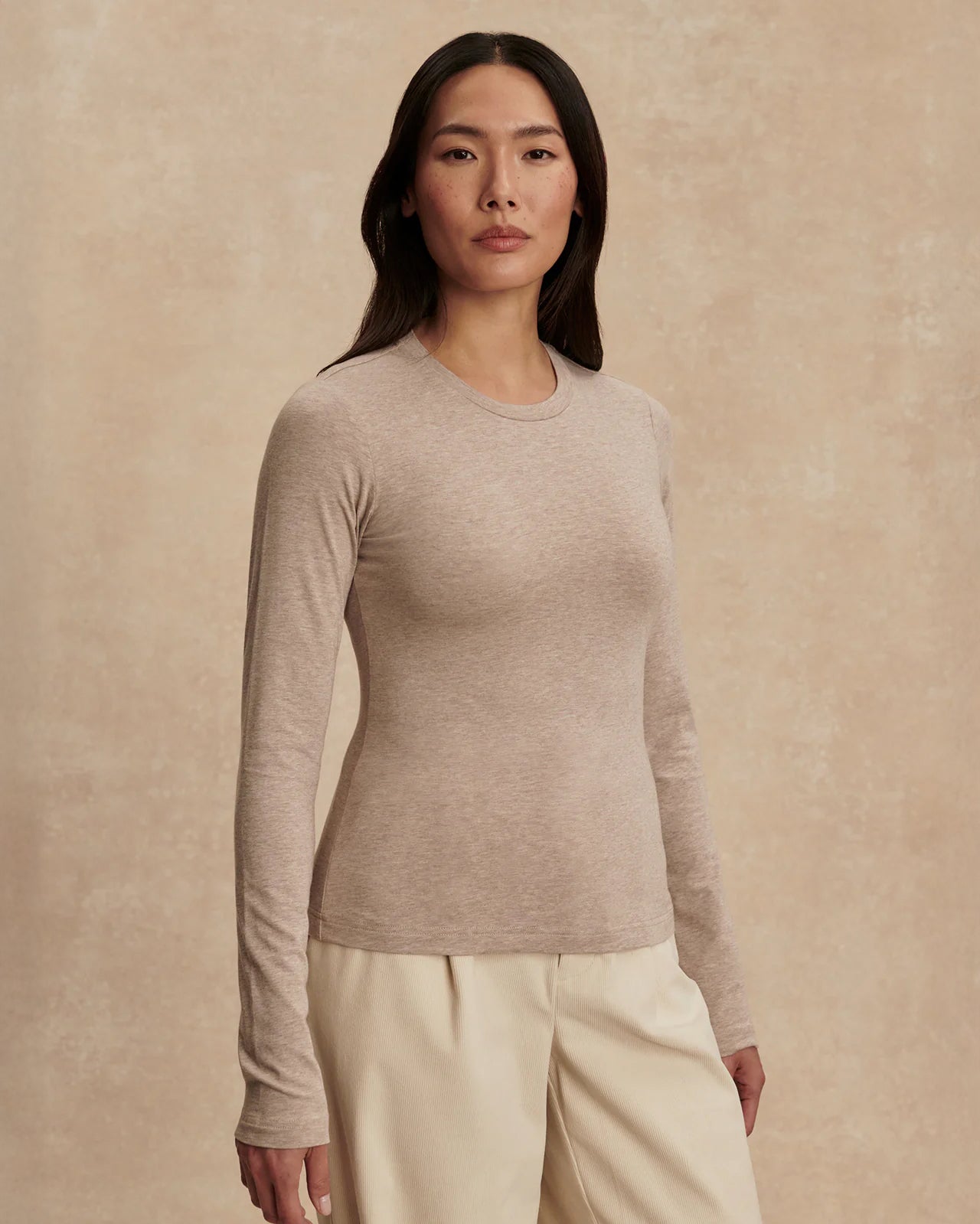 Edna Long Sleeve Fitted Tee - Taupe Marl