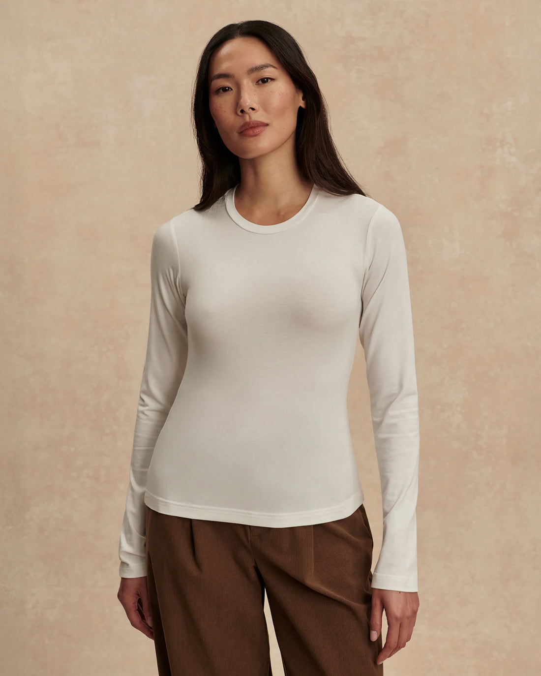 Edna Long Sleeve Fitted Tee - White