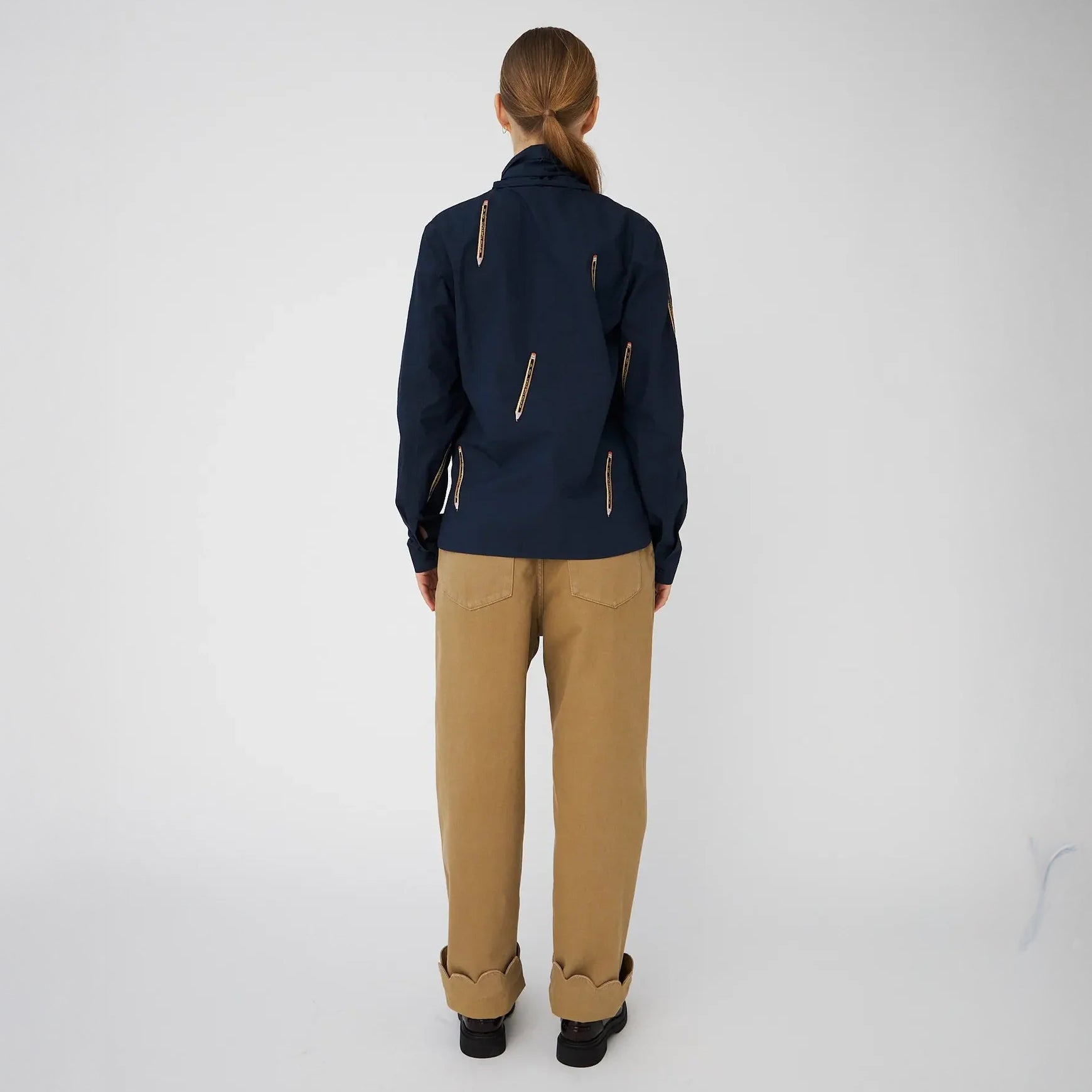 Embroidered Cotton Bow Shirt - Navy