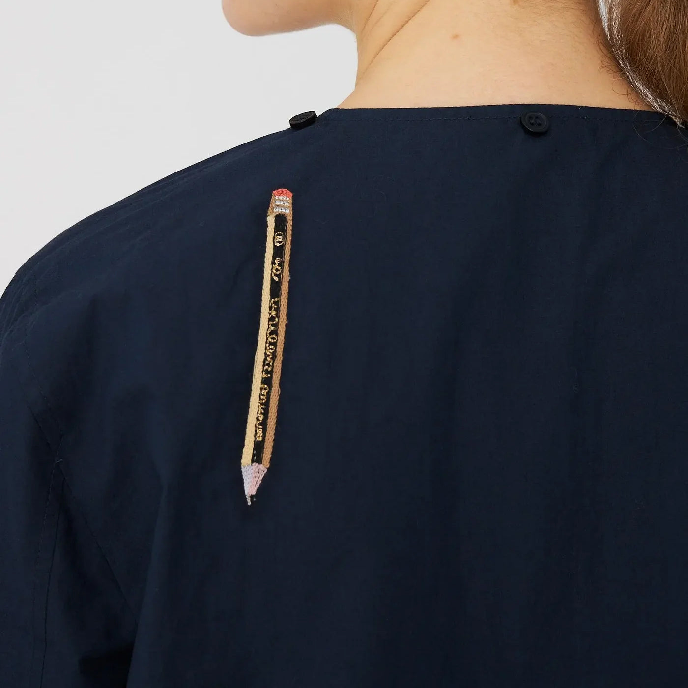 Embroidered Cotton Bow Shirt - Navy