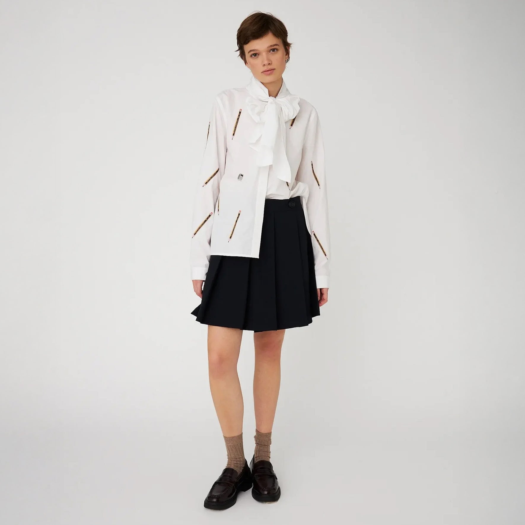Embroidered Cotton Bow Shirt - White