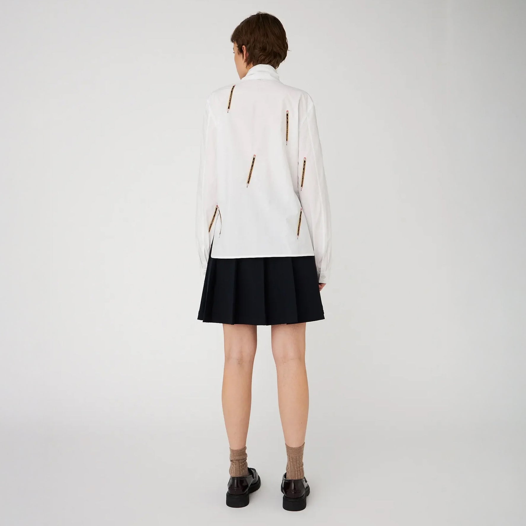 Embroidered Cotton Bow Shirt - White