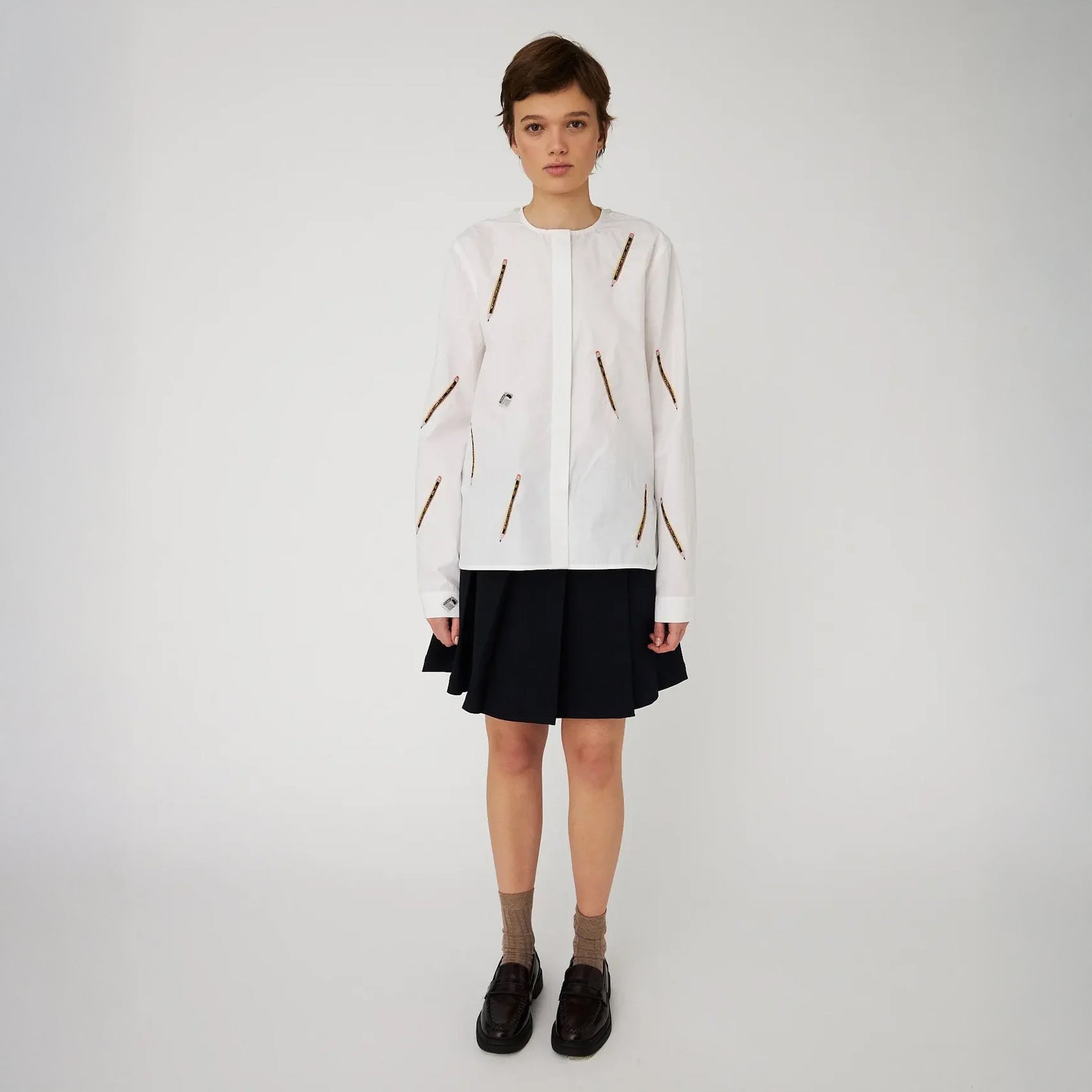 Embroidered Cotton Bow Shirt - White