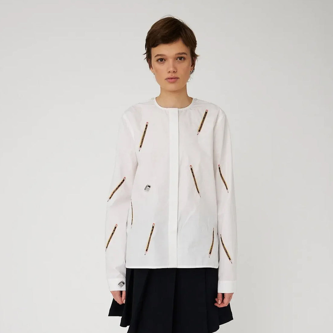 Embroidered Cotton Bow Shirt - White