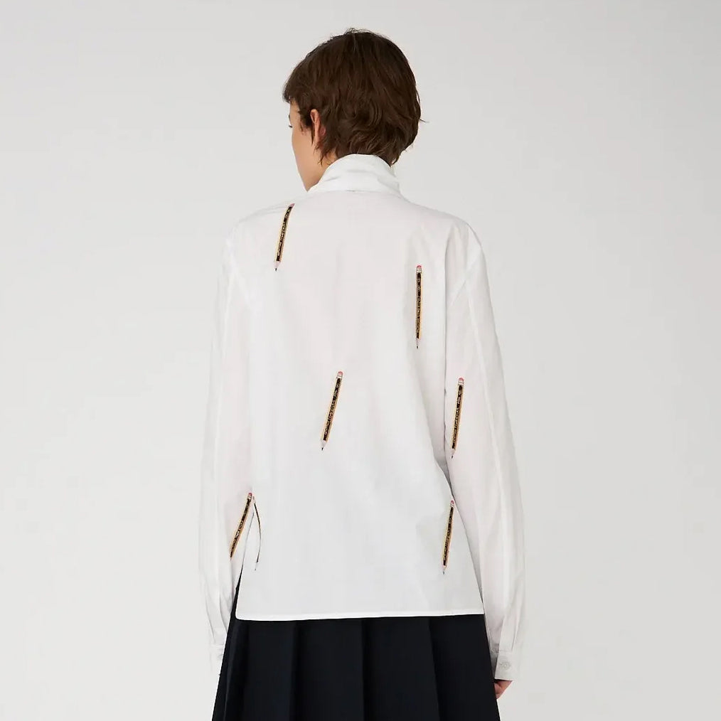Embroidered Cotton Bow Shirt - White
