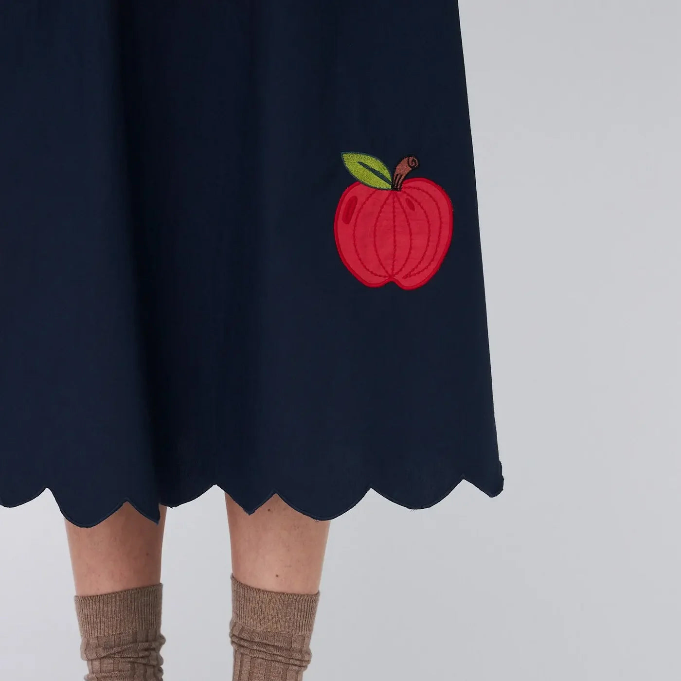 Embroidered Cotton Midi Dress - Navy