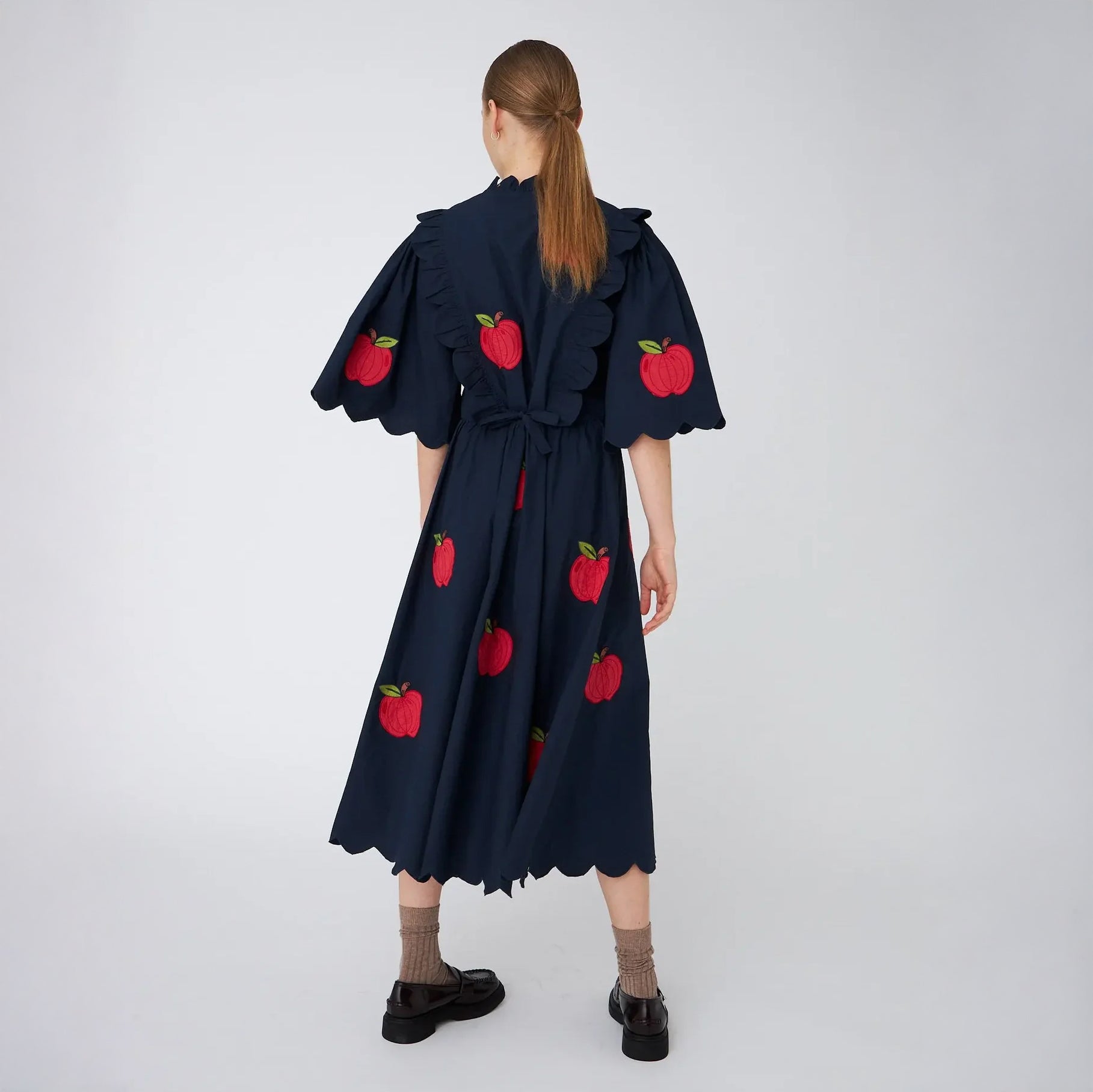 Embroidered Cotton Midi Dress - Navy