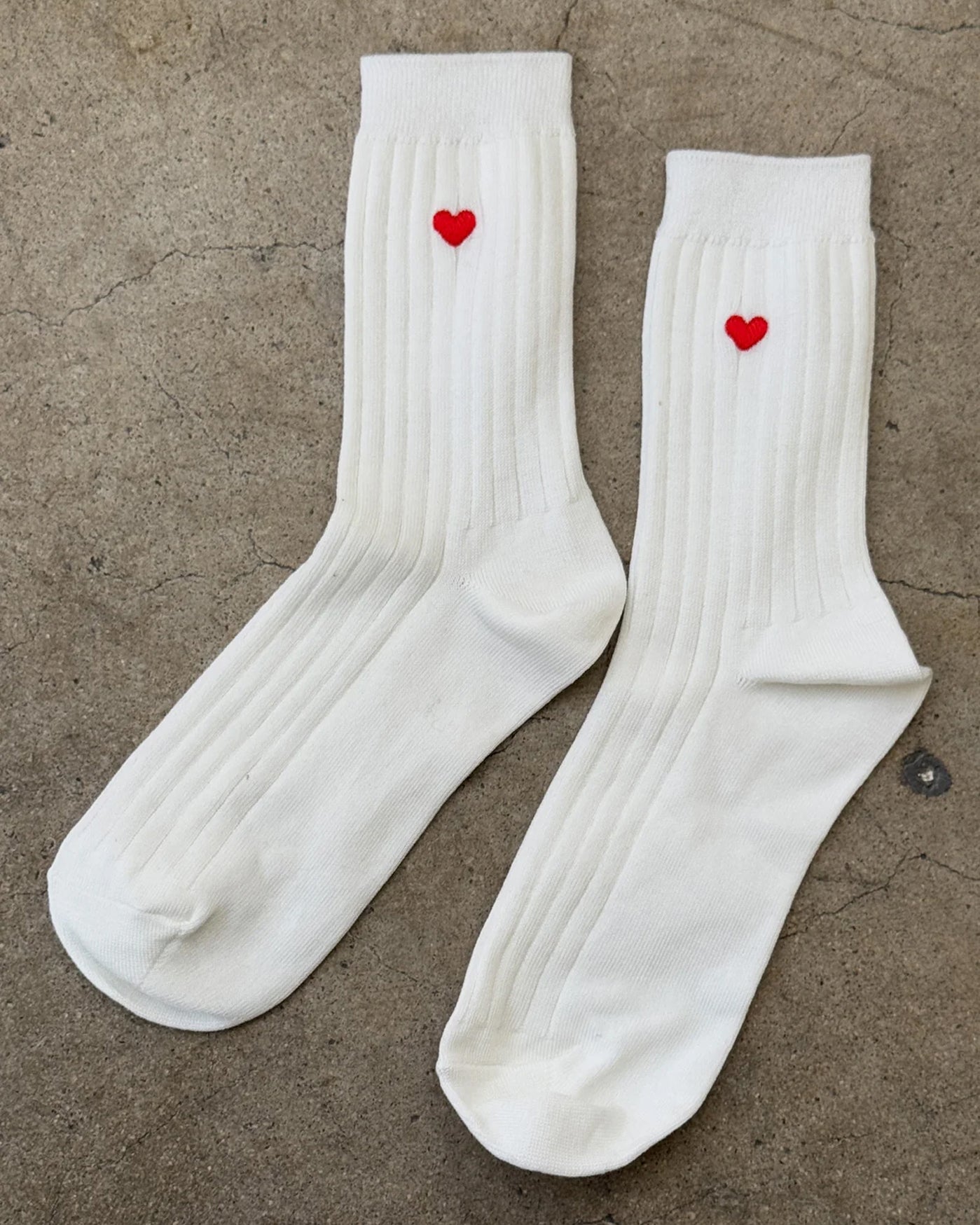 Embroidered Her Socks - Classic White + Heart