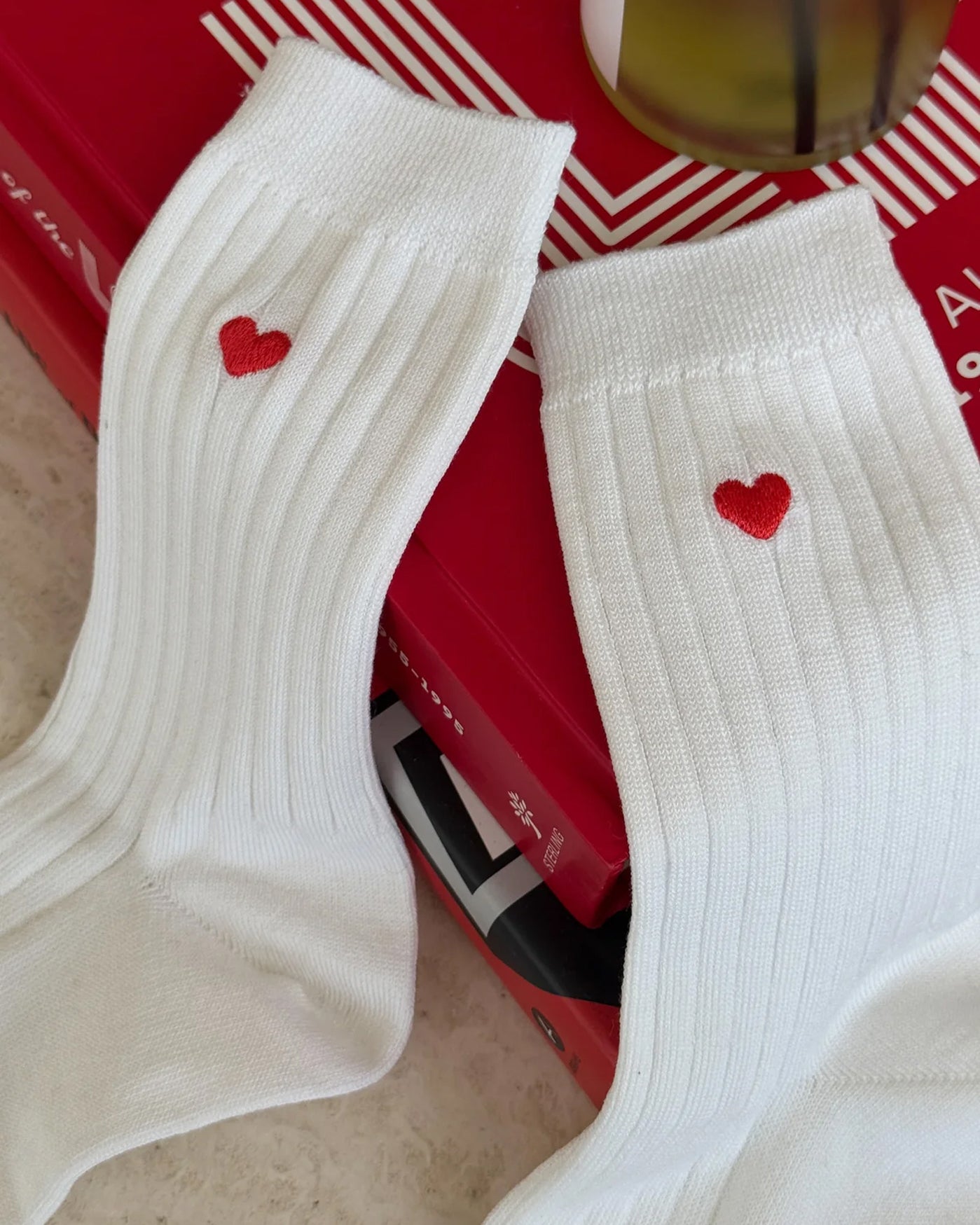 Embroidered Her Socks - Classic White + Heart