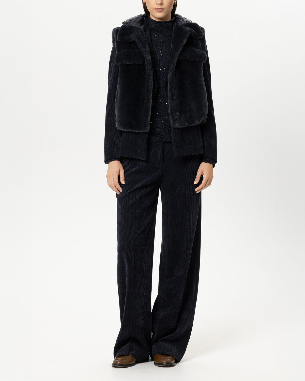Faux Fur Gilet - Navy