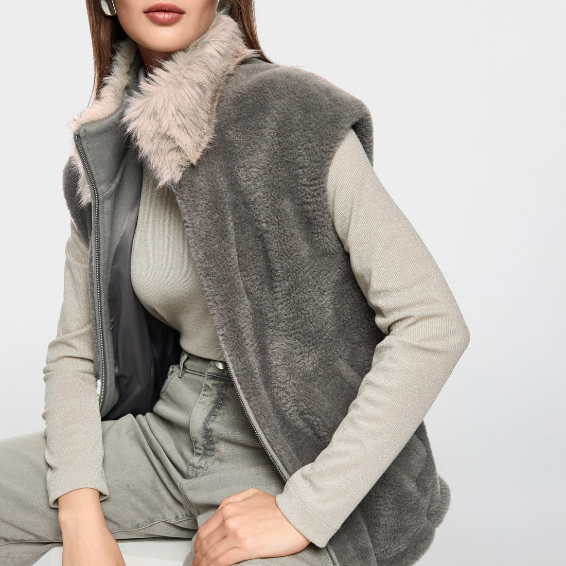 Faux Fur Gilet - Soft Charcoal