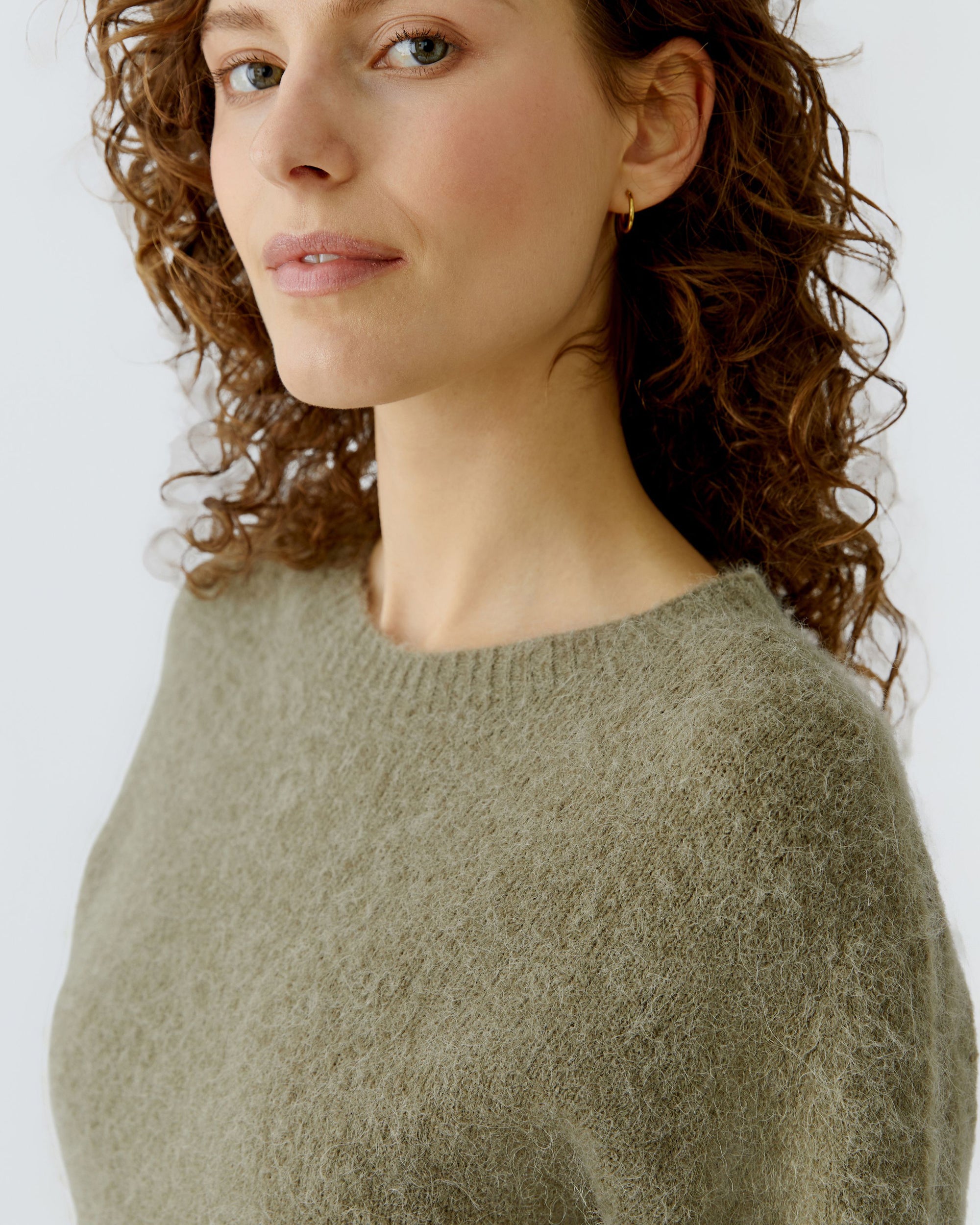 Fluffy Short Sleeve Knit Jumper - Green Garden