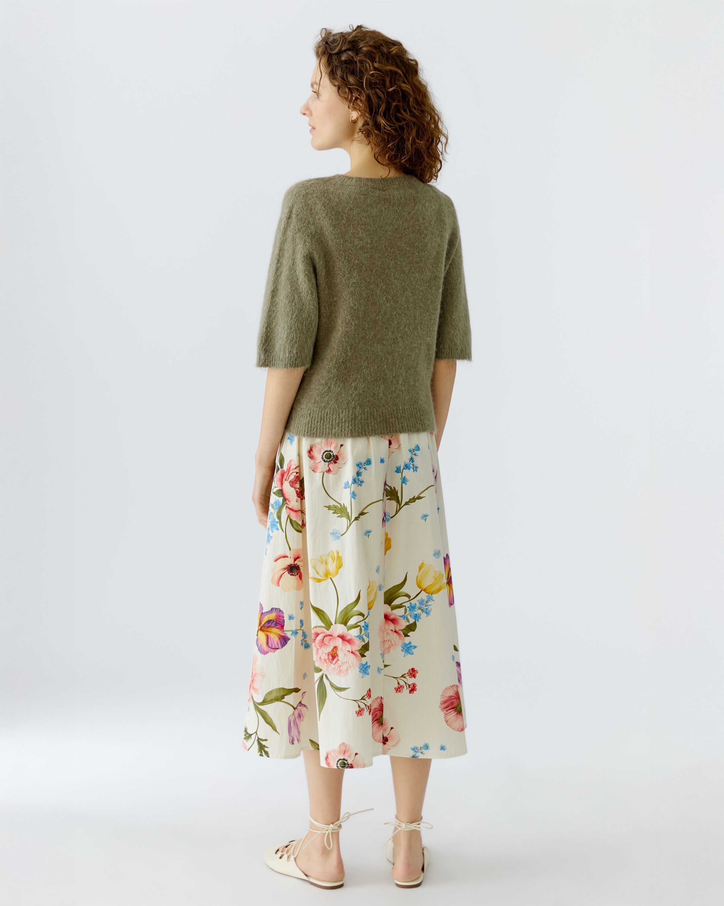 Fluffy Short Sleeve Knit Jumper - Green Garden