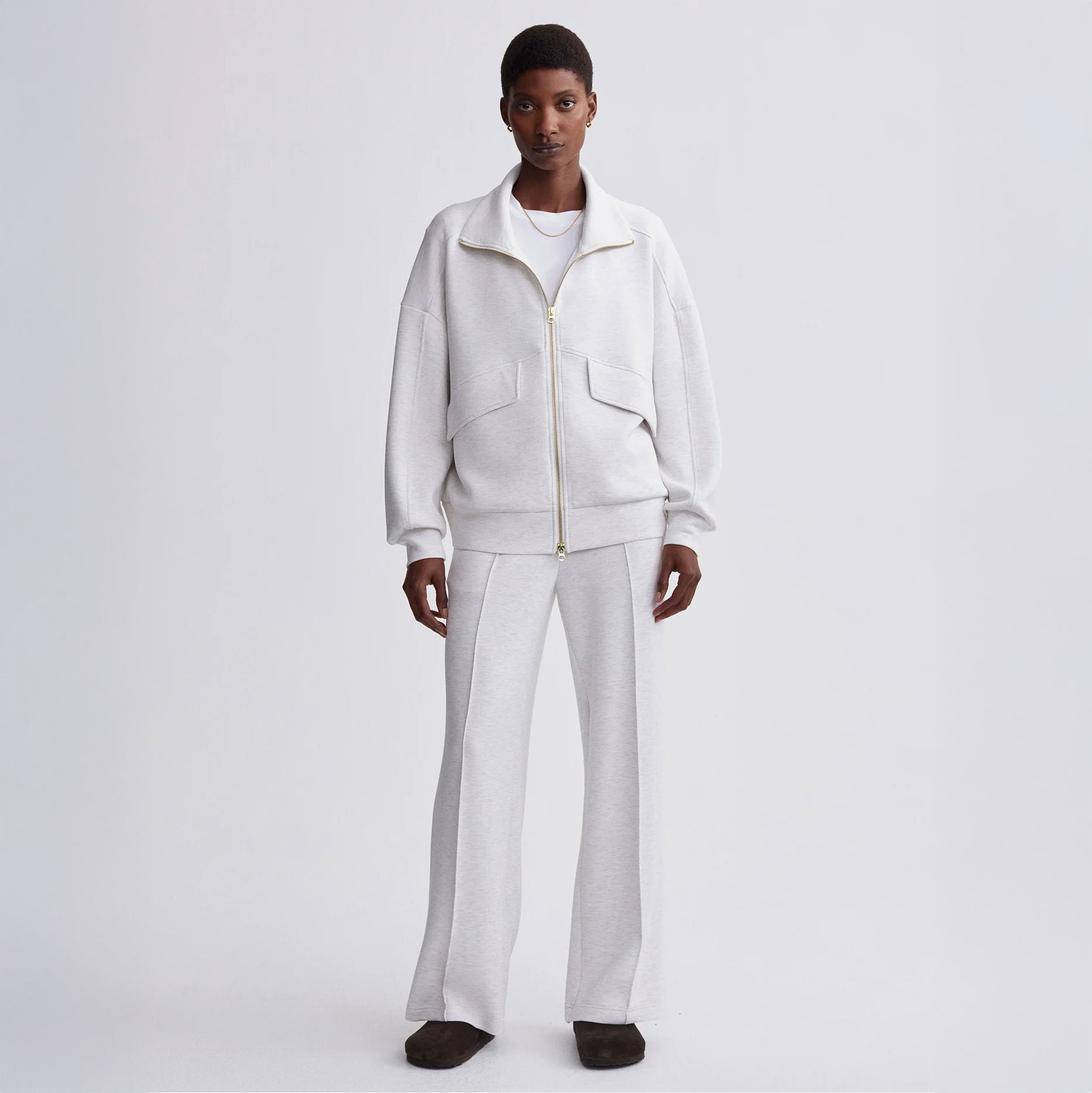 Garcia Zip Through Sweat - Ivory Marl