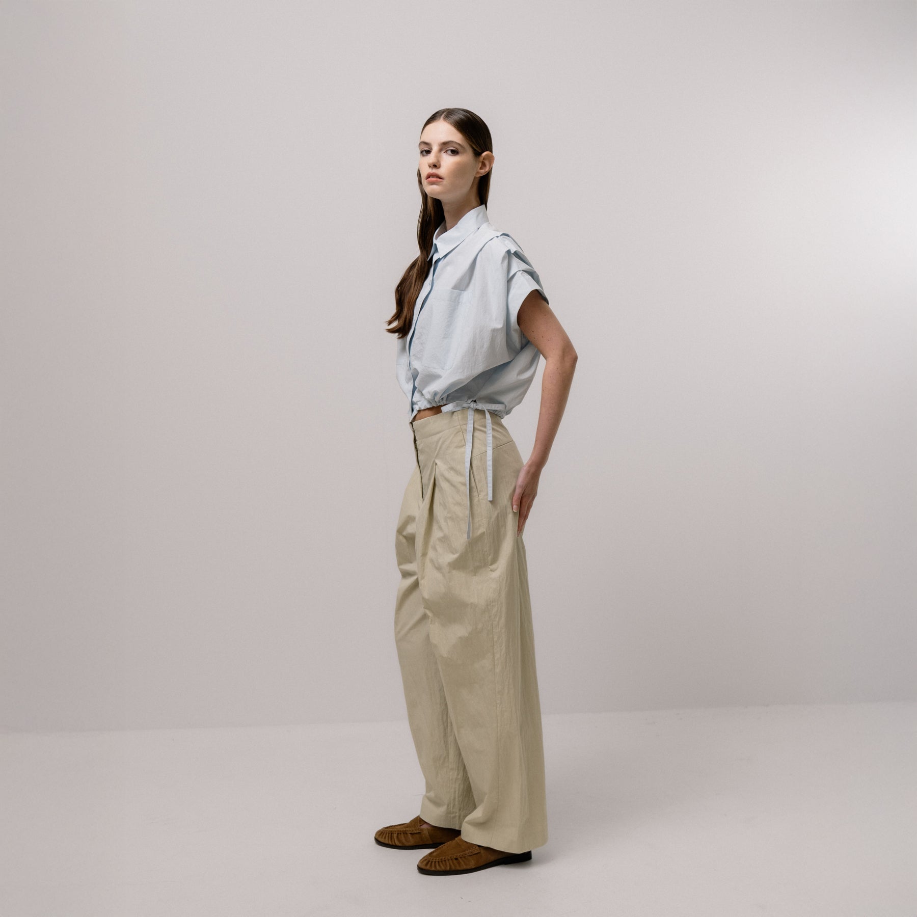 Gathered Shirt Blouse - Sky