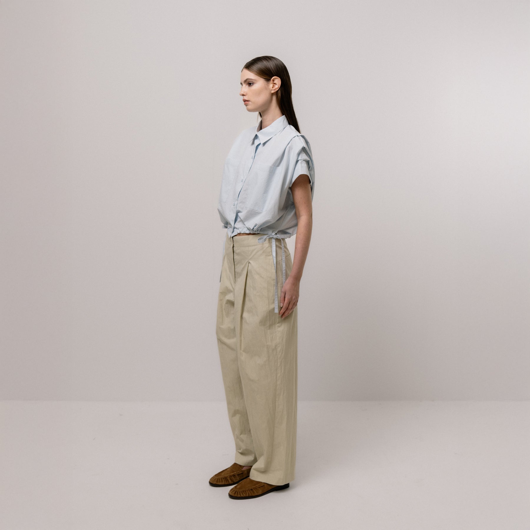 Gathered Shirt Blouse - Sky