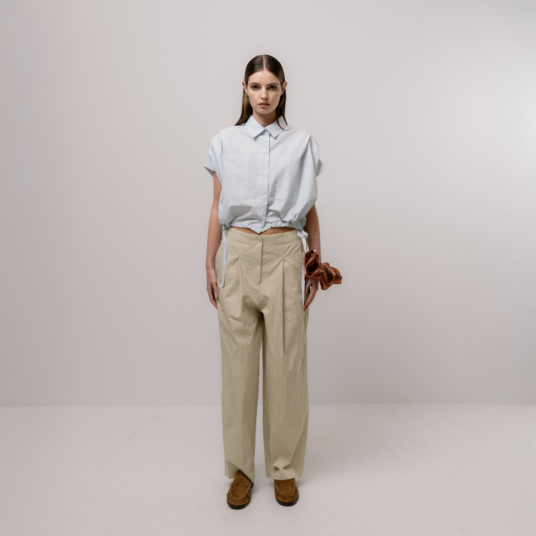 Gathered Shirt Blouse - Sky