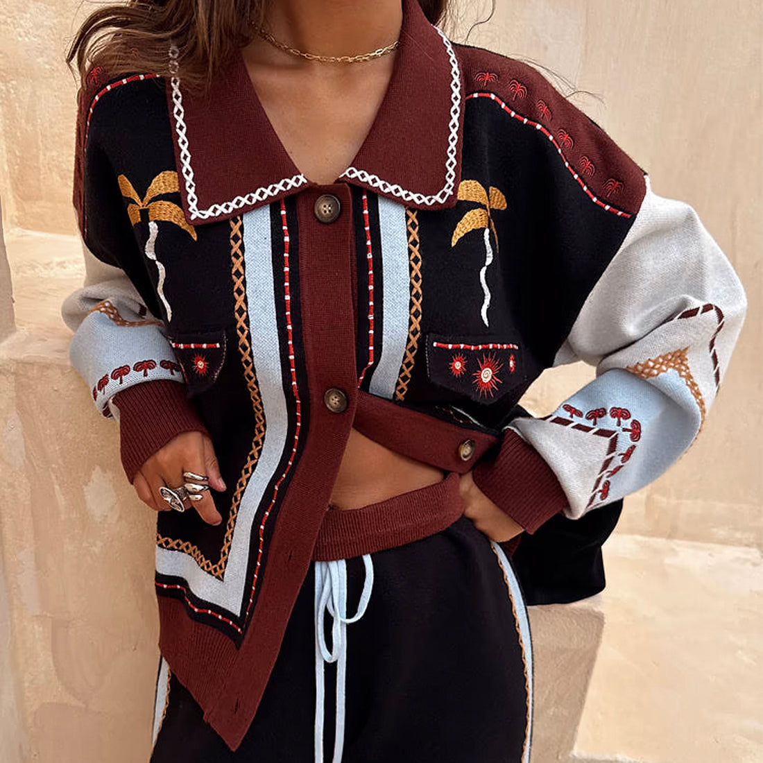 Geometric Knit Bomber - Multi