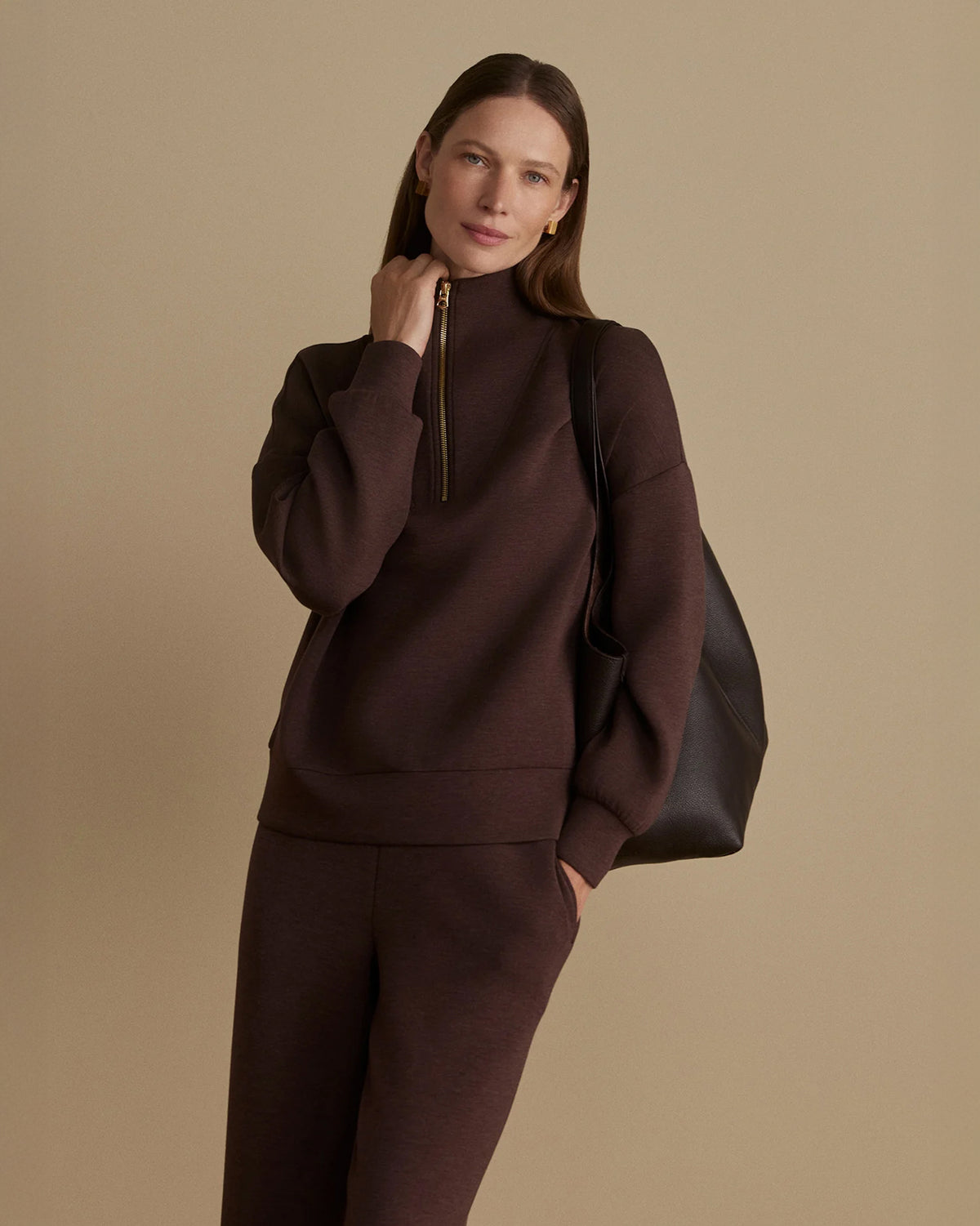 Hawley Half Zip Sweat - Coffee Bean Marl