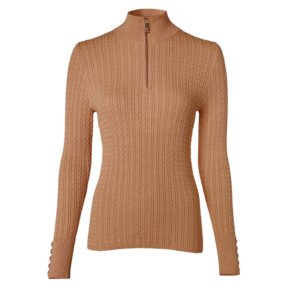 Ava Half Zip Knit - Dark Camel Marl