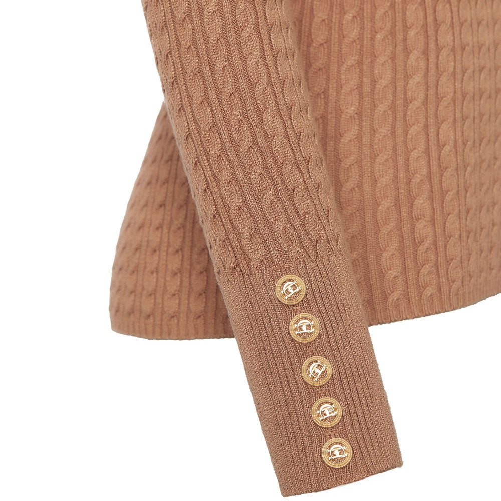 Ava Half Zip Knit - Dark Camel Marl